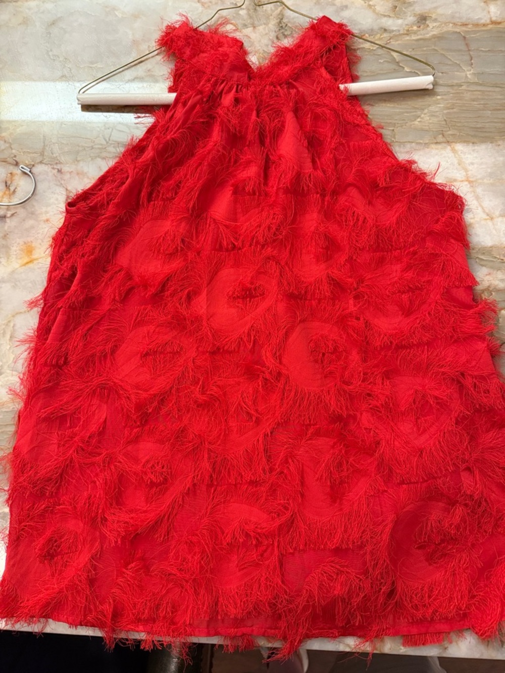 SHEIN Red Feather Texture Halter Tank Top